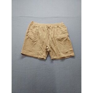 Pull&Bear Men Short XL Tan Fleece Drawstring Elastic Waist Logo Bermuda Casual